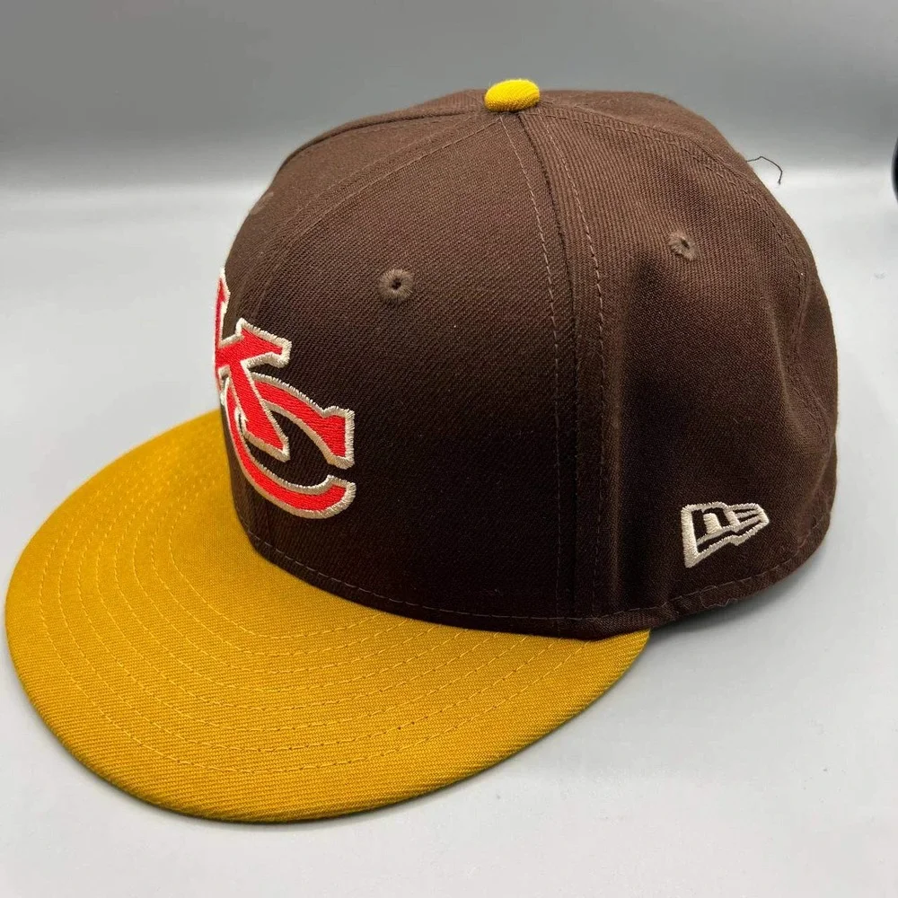 Kansas City Chiefs Hat Men 7 1/2‎ Brown Yelllow 59Fifty New Era MLB Fitted Cap